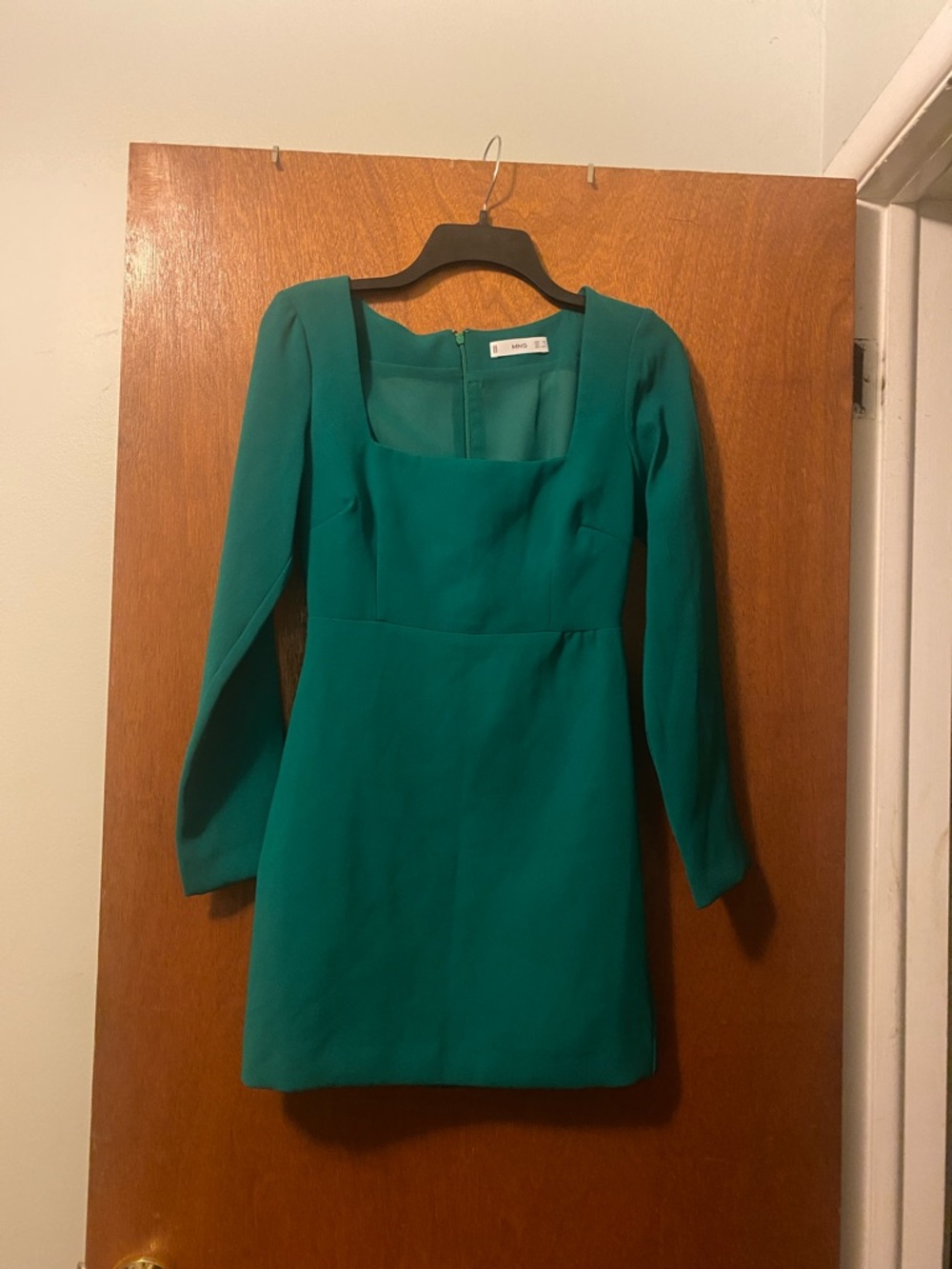 MNG Women's Teal Long-Sleeve Square-Neck Dress. XS